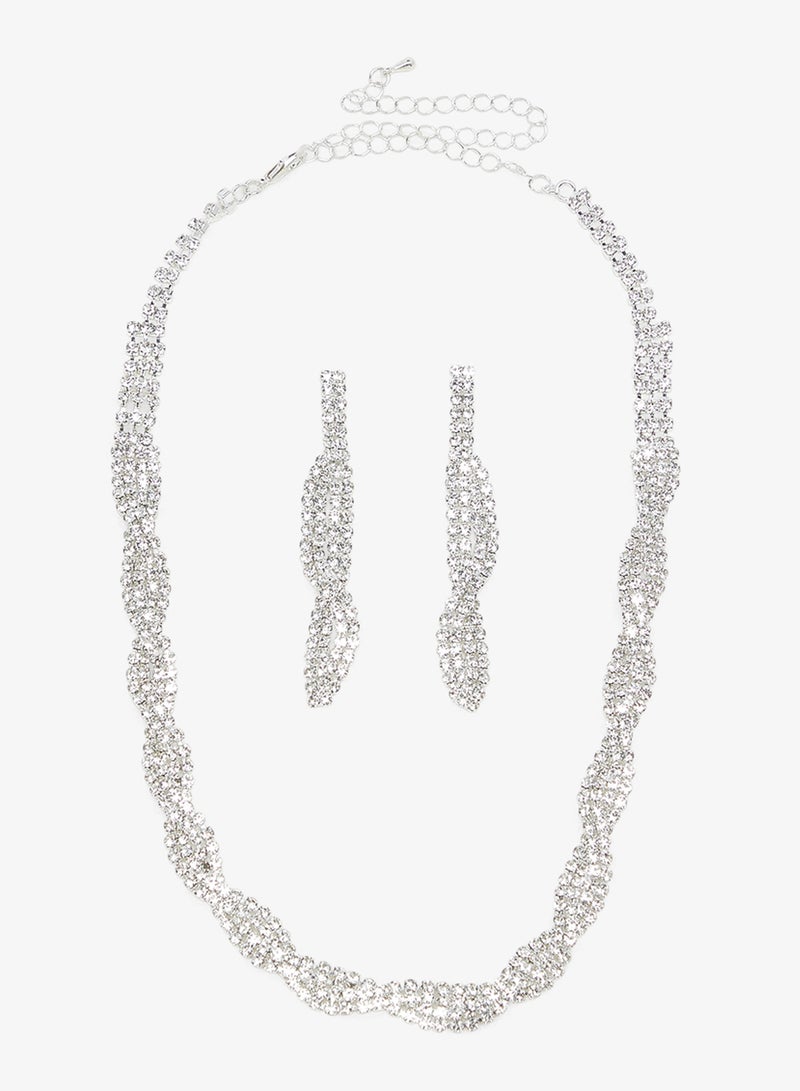 ELLA Silver Diamonte Jewelry Set With Earrings Necklace - Image 1