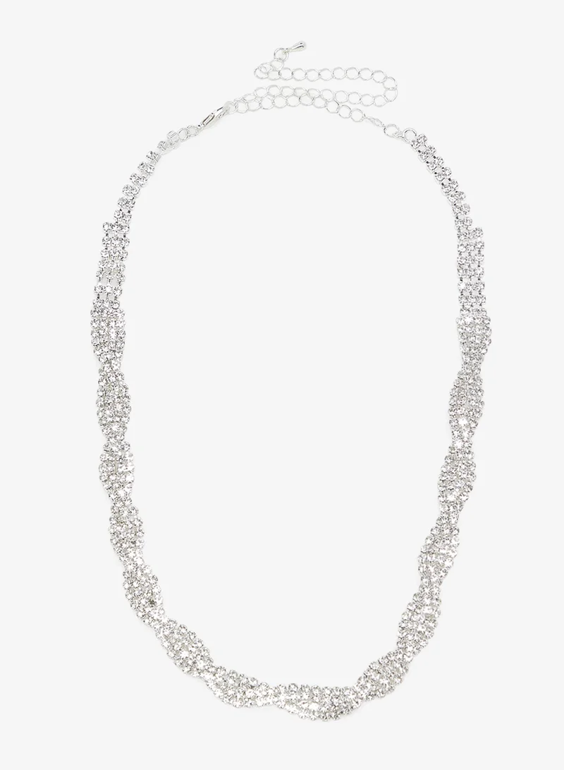 ELLA Silver Diamonte Jewelry Set With Earrings Necklace