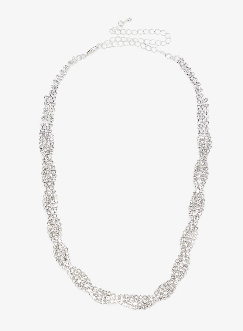 ELLA Silver Diamonte Jewelry Set With Earrings Necklace - Image 2