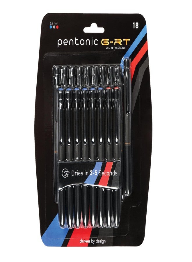 Pentonic GR-T Retractable Gel Pens, 18 Count, Assorted Color Ink (10 Black, 6 Blue, 2 Red), 0.7 mm Fine Point, Smooth Writing For Journaling (1002359) - Image 1