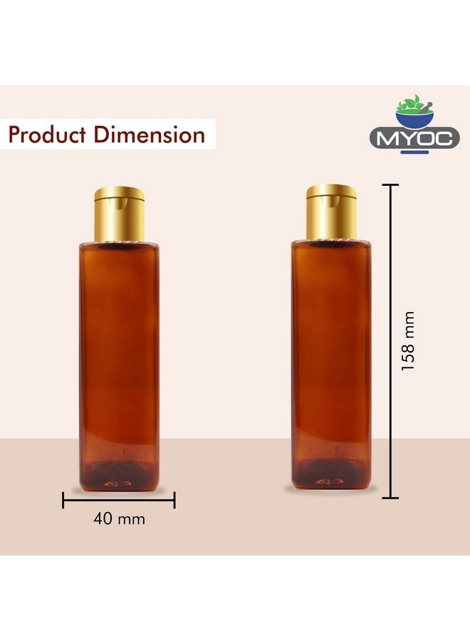 ميوك زجاجة بلاستيكية فارغة مربعة الشكل من العنبر مع غطاء ذهبي قابل لإعادة التعبئة وإعادة الاستخدام لحاوية مستحضرات التجميل لوشن شامبو زيت تونر مصل خالية من مادة BPA مقاومة للتسرب - 200 مل (عبوة من 6 قطع) - Image 3