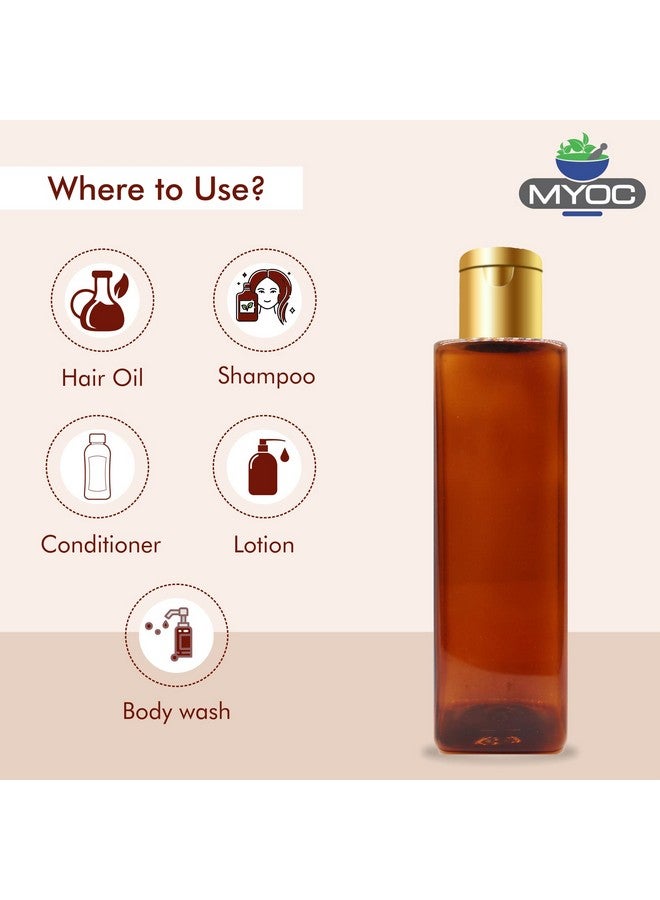 ميوك زجاجة بلاستيكية فارغة مربعة الشكل من العنبر مع غطاء ذهبي قابل لإعادة التعبئة وإعادة الاستخدام لحاوية مستحضرات التجميل لوشن شامبو زيت تونر مصل خالية من مادة BPA مقاومة للتسرب - 200 مل (عبوة من 6 قطع) - Image 4