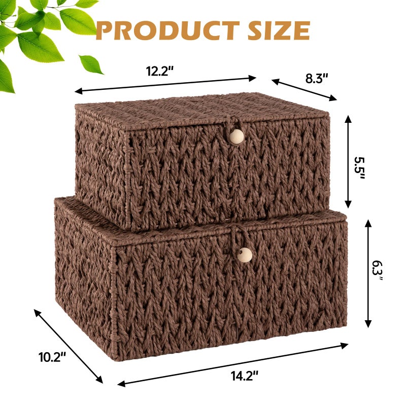 OIAHOMY Wicker Storage Basket with Lid & Lock, Lidded Storage Bins, Decorative Baskets for Organizing, Set of 2-Brown - Image 4