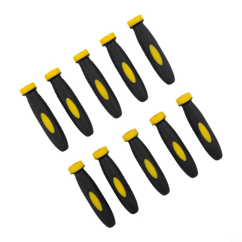Rubber File Handles Set 10 Pcs Black Yellow Grip Covers with 3mm Hole for Small Files - Image 3
