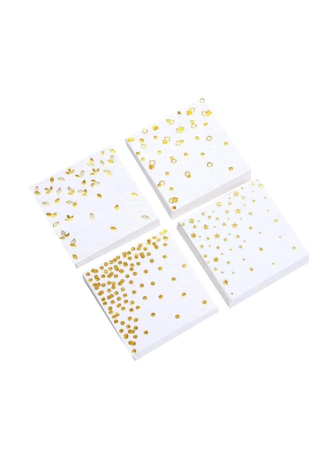 ١٠٠ منديل كوكتيل ذهبي | تصاميم متنوعة، مطوية، ٥ × ٥ بوصات، للاستخدام مرة واحدة، مناديل حفلات، مناديل مشروبات | مناديل ورقية بيضاء بالجملة مثالية للعشاء، الزفاف، حفلات استقبال المولود الجديد - Image 1