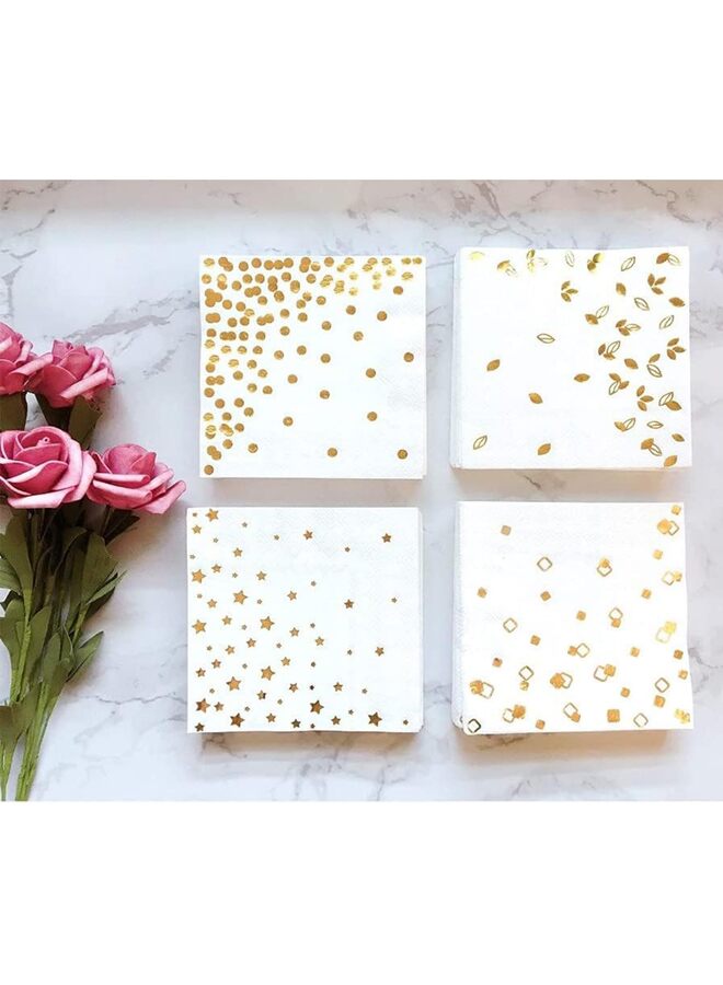 ١٠٠ منديل كوكتيل ذهبي | تصاميم متنوعة، مطوية، ٥ × ٥ بوصات، للاستخدام مرة واحدة، مناديل حفلات، مناديل مشروبات | مناديل ورقية بيضاء بالجملة مثالية للعشاء، الزفاف، حفلات استقبال المولود الجديد - Image 5