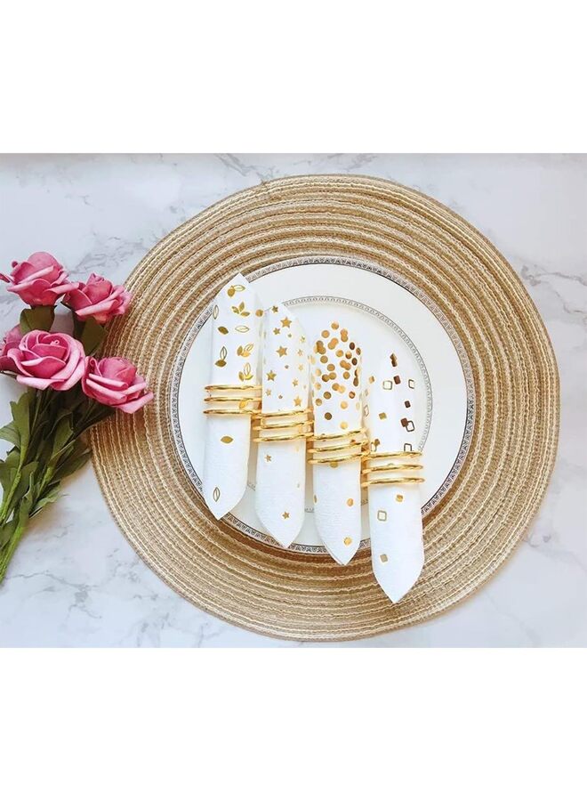 ١٠٠ منديل كوكتيل ذهبي | تصاميم متنوعة، مطوية، ٥ × ٥ بوصات، للاستخدام مرة واحدة، مناديل حفلات، مناديل مشروبات | مناديل ورقية بيضاء بالجملة مثالية للعشاء، الزفاف، حفلات استقبال المولود الجديد - Image 2