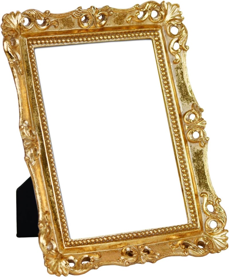 Funerom Vintage Decorative Mirror, Wall Mounted & Tabletop Makeup Mirror (Antique Gold, 8.8 x 6.8 inch) - Image 1