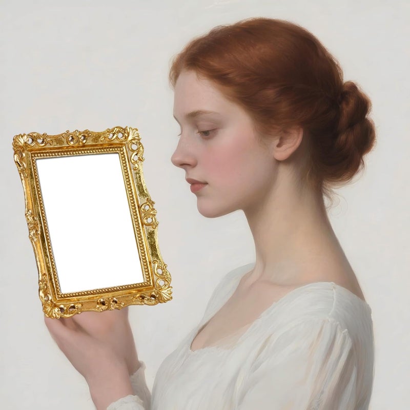 Funerom Vintage Decorative Mirror, Wall Mounted & Tabletop Makeup Mirror (Antique Gold, 8.8 x 6.8 inch) - Image 3