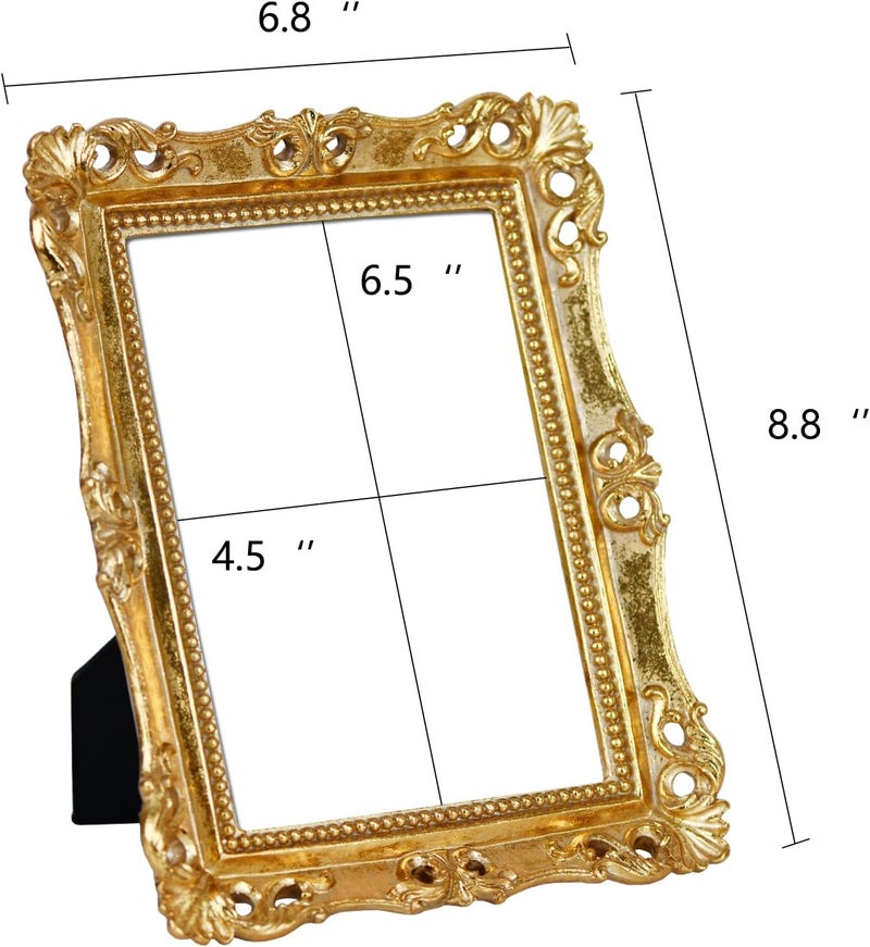 Funerom Vintage Decorative Mirror, Wall Mounted & Tabletop Makeup Mirror (Antique Gold, 8.8 x 6.8 inch) - Image 4