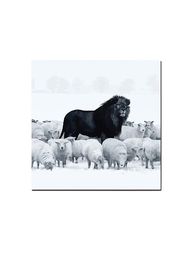 RYN Lion And Sheeps Wall Art Painting White/Black 30 x 30centimeter - Image 2