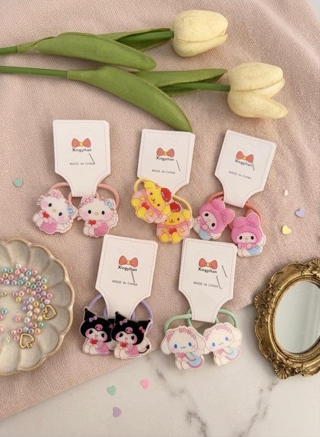 Radhya Accessories Kuromi Cotton Hairties for Baby Girls Ponytail holders Cotton Rubberband for babies small hairties hairbands for toddlers Gift for Kids Hair accessories for Kids (Pack of 10) Cute Cartoon Hairties (Design 1) - Image 1