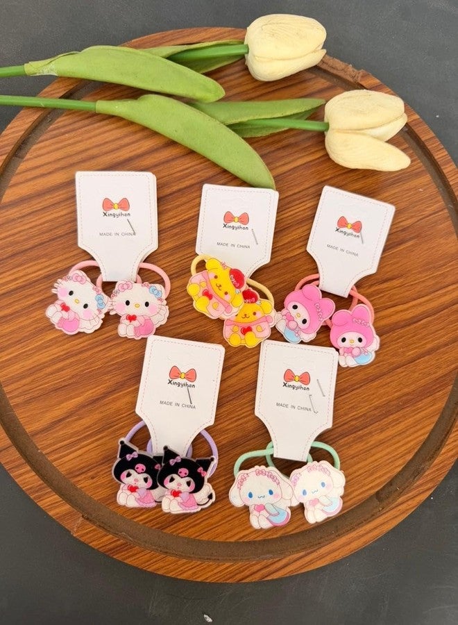 Radhya Accessories Kuromi Cotton Hairties for Baby Girls Ponytail holders Cotton Rubberband for babies small hairties hairbands for toddlers Gift for Kids Hair accessories for Kids (Pack of 10) Cute Cartoon Hairties (Design 1) - Image 3