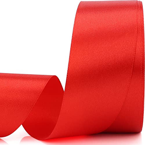 Nsilu 25 Yards 1-1/2 inches Wide Satin Ribbon Suitable for Wedding, Party and Gift Box Packaging Ribbon (Red, 1-1/2") - Image 1