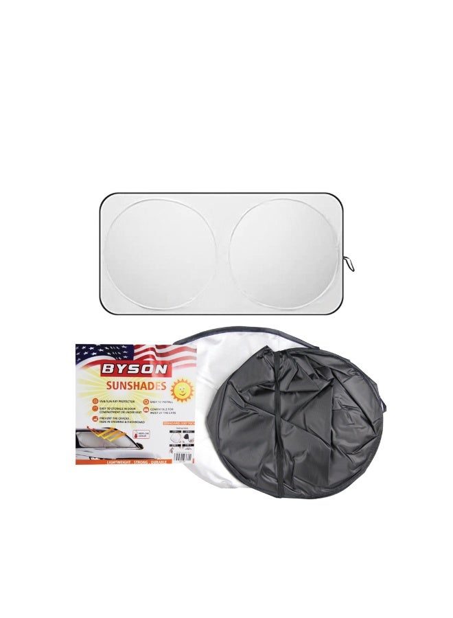 BYSON واقٍ شمس للسيارة، واقٍ زجاج أمامي قابل للطي، واقٍ من الأشعة فوق البنفسجية، غطاء لوحة القيادة مقاوم للحرارة، سهل التركيب وخفيف الوزن، يناسب جميع السيارات ويحافظ على برودة داخل السيارة - Image 1