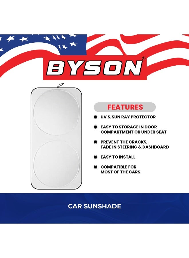 BYSON واقٍ شمس للسيارة، واقٍ زجاج أمامي قابل للطي، واقٍ من الأشعة فوق البنفسجية، غطاء لوحة القيادة مقاوم للحرارة، سهل التركيب وخفيف الوزن، يناسب جميع السيارات ويحافظ على برودة داخل السيارة - Image 4