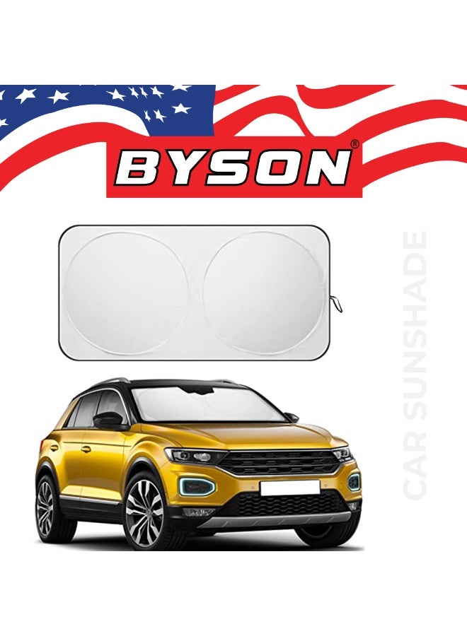 BYSON واقٍ شمس للسيارة، واقٍ زجاج أمامي قابل للطي، واقٍ من الأشعة فوق البنفسجية، غطاء لوحة القيادة مقاوم للحرارة، سهل التركيب وخفيف الوزن، يناسب جميع السيارات ويحافظ على برودة داخل السيارة - Image 5