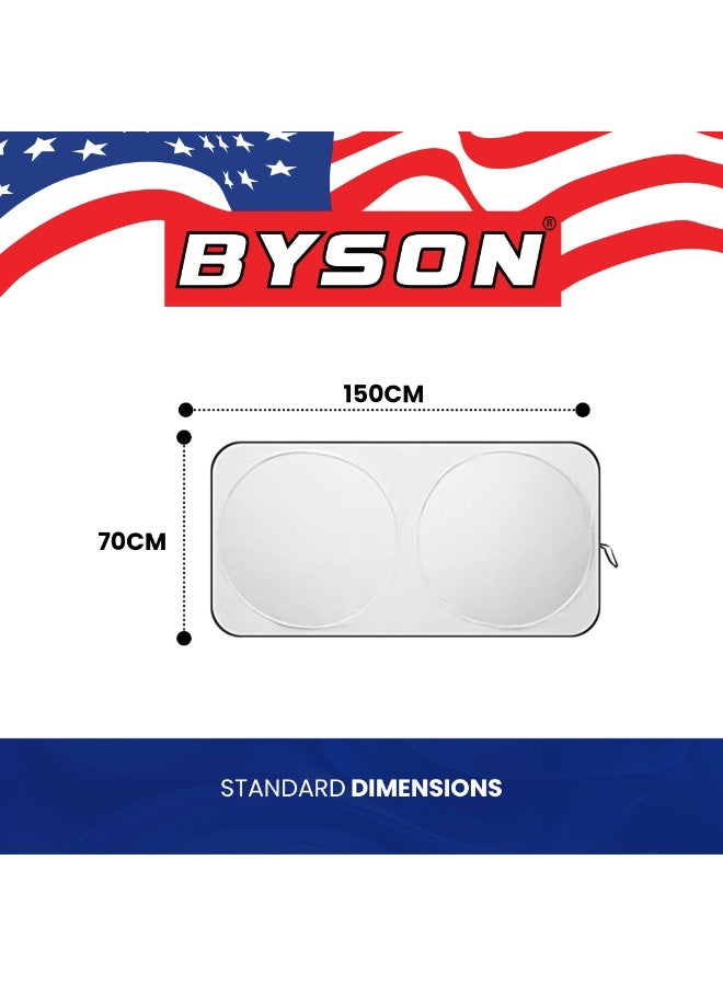 BYSON واقٍ شمس للسيارة، واقٍ زجاج أمامي قابل للطي، واقٍ من الأشعة فوق البنفسجية، غطاء لوحة القيادة مقاوم للحرارة، سهل التركيب وخفيف الوزن، يناسب جميع السيارات ويحافظ على برودة داخل السيارة - Image 2