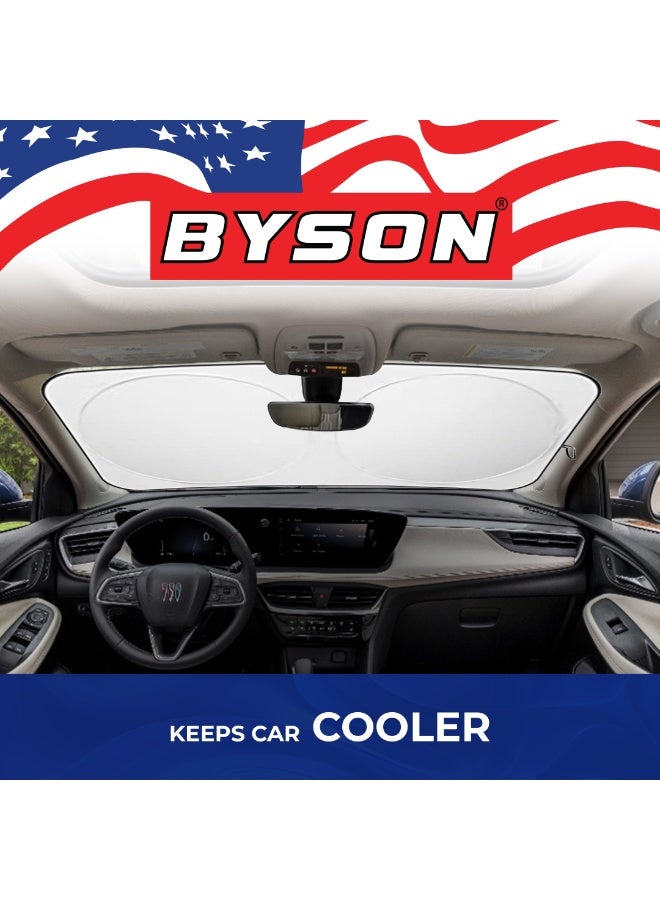 BYSON واقٍ شمس للسيارة، واقٍ زجاج أمامي قابل للطي، واقٍ من الأشعة فوق البنفسجية، غطاء لوحة القيادة مقاوم للحرارة، سهل التركيب وخفيف الوزن، يناسب جميع السيارات ويحافظ على برودة داخل السيارة - Image 3