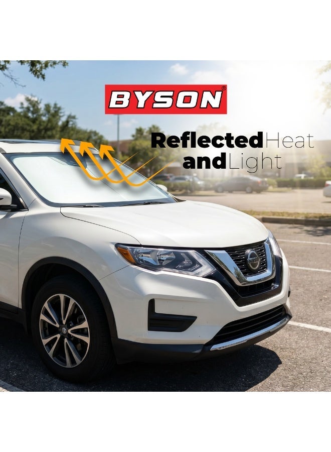 BYSON Car Sunshade Windshield Shade Foldable Sun Protector, Front Window UV Blocker, Heat Resistant Dashboard Cover, Easy Install Lightweight Auto Sunshade, Universal Fit Keeps Car Interior Cool - Image 4