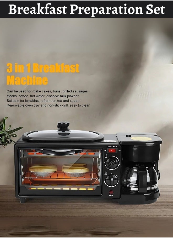 3-In-1 Multifunction Breakfast Set, Featuring an Oven, a Frying Pan, and a Coffee Maker
