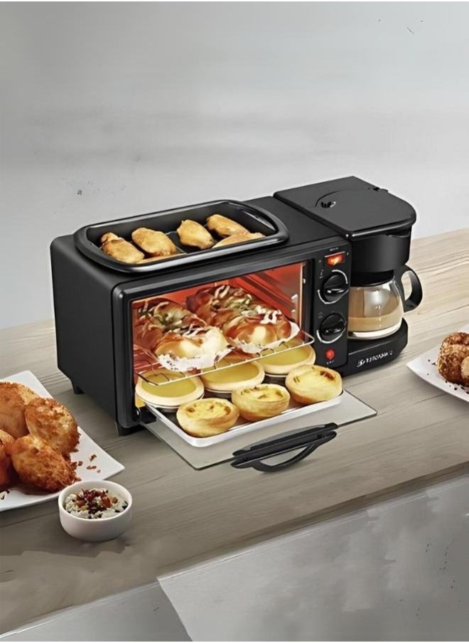 3-In-1 Multifunction Breakfast Set, Featuring an Oven, a Frying Pan, and a Coffee Maker