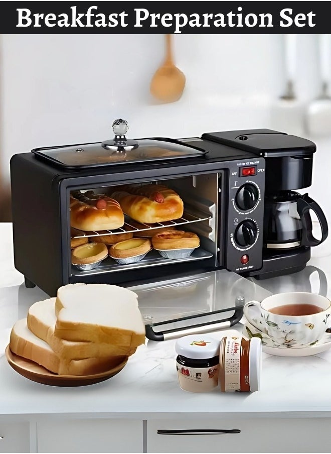 3-In-1 Multifunction Breakfast Set, Featuring an Oven, a Frying Pan, and a Coffee Maker