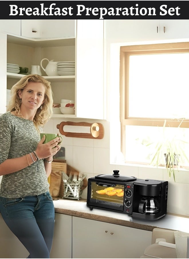 3-In-1 Multifunction Breakfast Set, Featuring an Oven, a Frying Pan, and a Coffee Maker