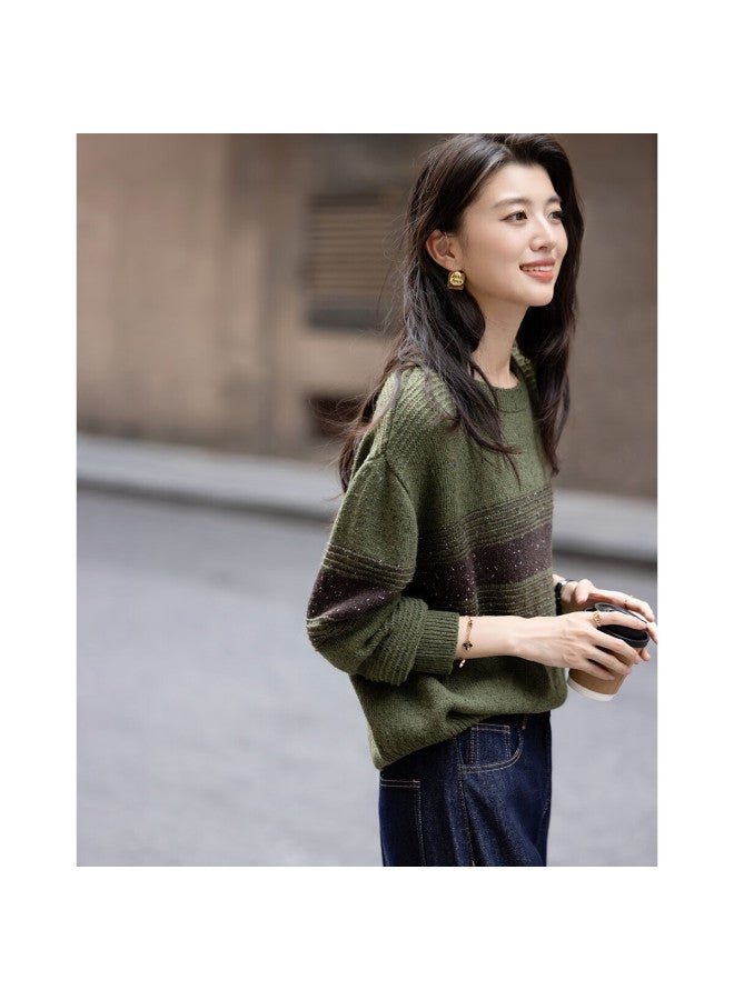 dme Demana "twilight Embrace" Winter Wool Blend Vintage Crewneck Colorblock Ribbed Loose Knit Sweater For Women - Image 5