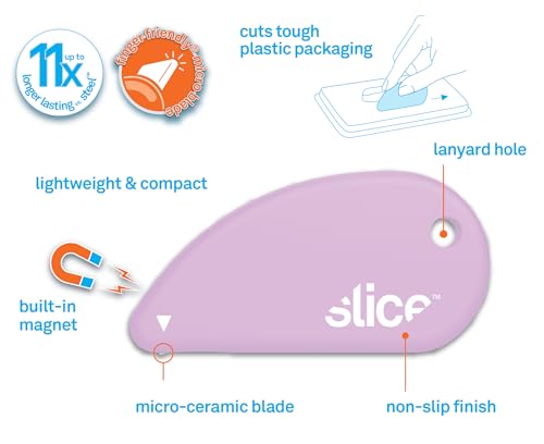 Slice Micro Safety Cutter | Safe Ceramic Box Cutter Lasting 11x Longer than Metal | Keychain Box Opener | 2 Pack | Lavender - Image 2