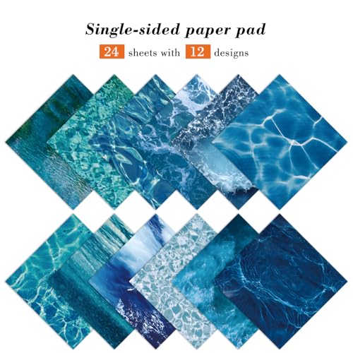 EAMOTOL Blue Scrapbooking Paper Pad - 24 Sheets 6"x 6" Sea Patterned Decorative Decoupage for Wrapping Folded Cardmaking Supplies Gift Cardstock DIY Crafts Scrapbook Photo Album - Image 2