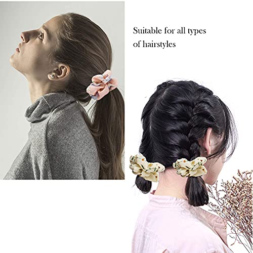 FAMEZA 15 Pcs Floral Solid Color Scrunchies - Silk, Chiffon, Bow Scrunchies for Girls & Women's Hair - Image 3