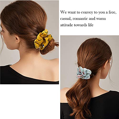 FAMEZA 15 Pcs Floral Solid Color Scrunchies - Silk, Chiffon, Bow Scrunchies for Girls & Women's Hair - Image 2