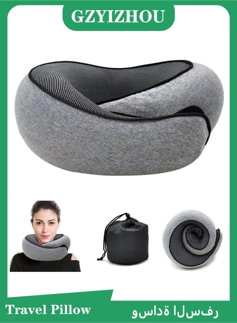 جايزهو وسادة للرقبة للسفر، وسادة للطائرة، وسائد قابلة للتخزين بزاوية 360 درجة، تصميم ميموري فوم متقدم، قابلة للتنفس، محمولة، للطائرات والمكاتب والسيارات (رمادي) - Image 1