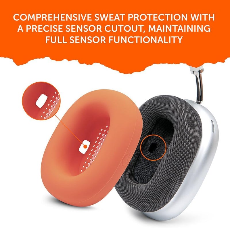 WC SweatZ Max - Patented Protective Earpad Covers for Airpods Max Made by Wicked Cushions | Sweatproof & Easily Washable | Full Earpad Sweat Protection | Orange - Image 5
