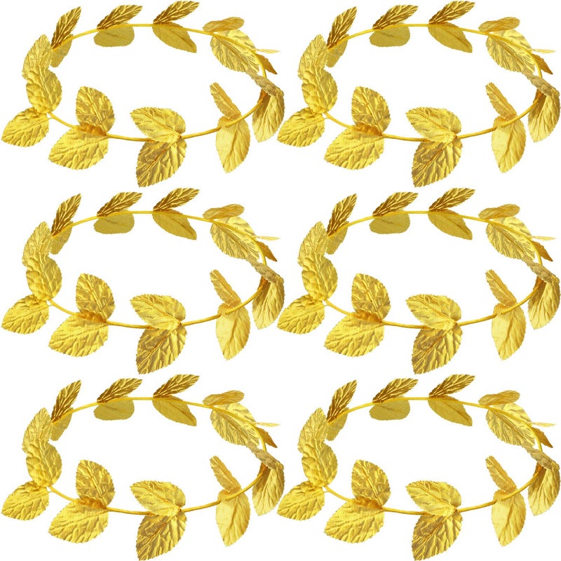 meekoo 6 Pieces Gold Laurel Crown Wreath Greek Leaf Headband Toga Party Roman Caesar Headpiece Goddess Costume for Women Men Wedding Emperor Headwear, Circlet 7.3 Inches in Diameter - Image 1