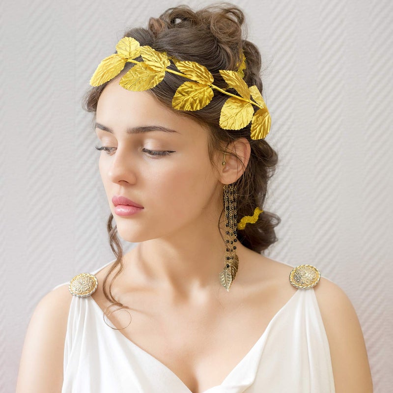 meekoo 6 Pieces Gold Laurel Crown Wreath Greek Leaf Headband Toga Party Roman Caesar Headpiece Goddess Costume for Women Men Wedding Emperor Headwear, Circlet 7.3 Inches in Diameter - Image 4