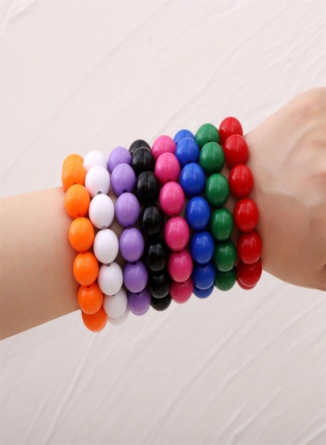 Kicomvi Candy Color Acrylic Round Beads Stretch Bracelet 70s 80s Elastic Plastic Beaded Wrist for Women Party Jewelry-white - Image 2