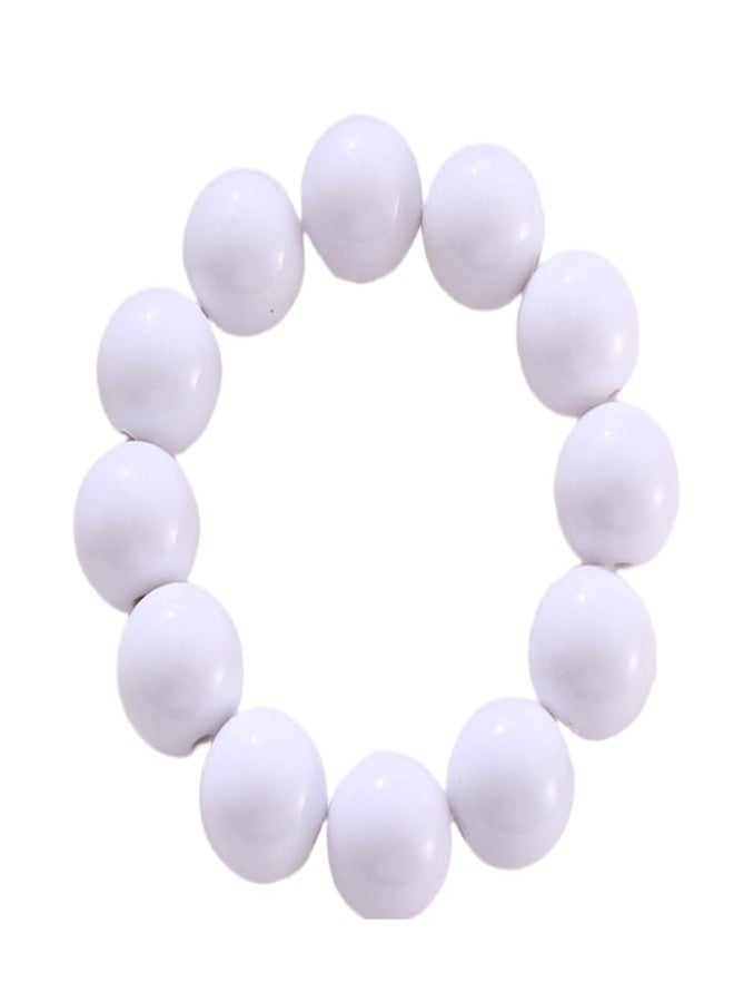Kicomvi Candy Color Acrylic Round Beads Stretch Bracelet 70s 80s Elastic Plastic Beaded Wrist for Women Party Jewelry-white - Image 1