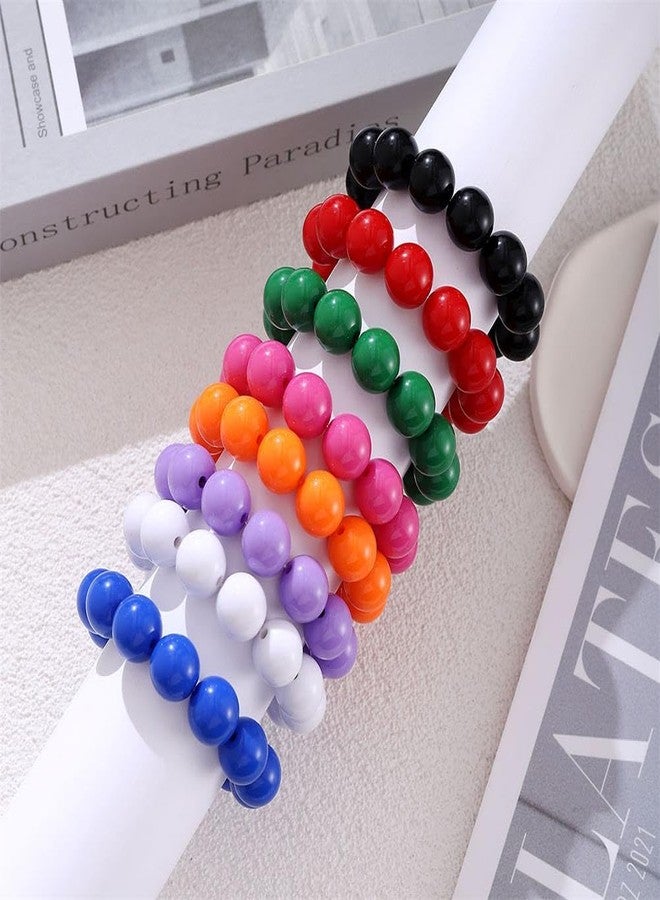 Kicomvi Candy Color Acrylic Round Beads Stretch Bracelet 70s 80s Elastic Plastic Beaded Wrist for Women Party Jewelry-white - Image 4