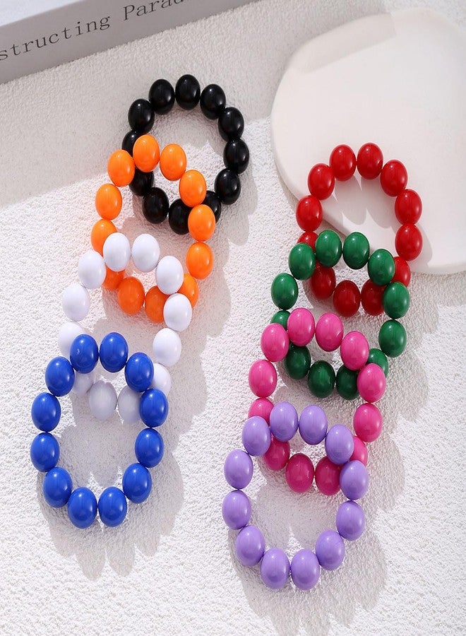 Kicomvi Candy Color Acrylic Round Beads Stretch Bracelet 70s 80s Elastic Plastic Beaded Wrist for Women Party Jewelry-white - Image 3