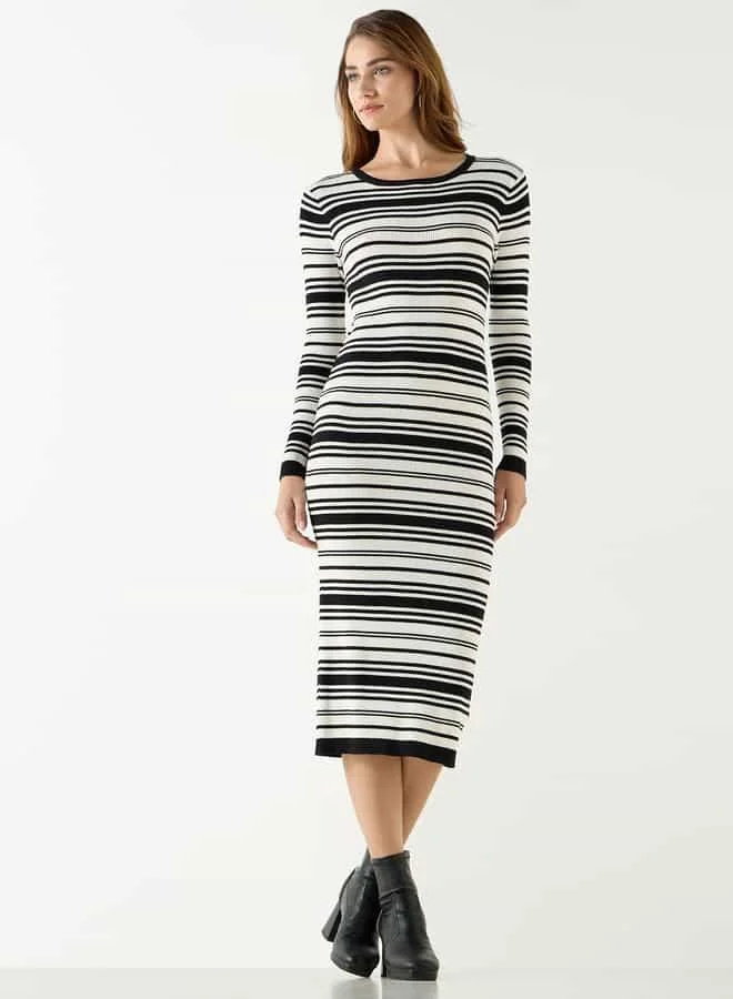 2Xtremz 2Xtremz Striped Bodycon Dress with Long Sleeves