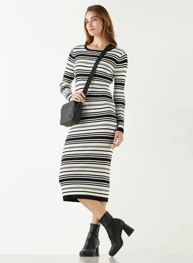 2Xtremz 2Xtremz Striped Bodycon Dress with Long Sleeves