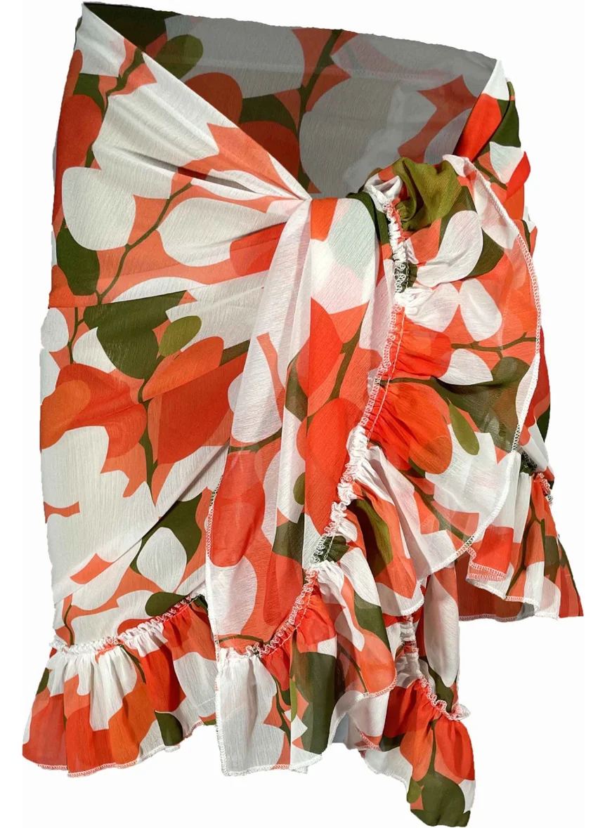 Bolder Frida White Geometric Pattern Short Ruffle Pareo