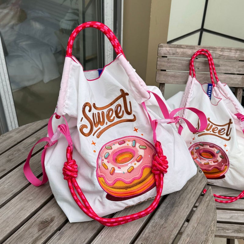 Summer Donut Embroidered Bag Trendy Early Eight College Style Commuter Large Capacity Shoulder Shopping Bag - Image 3