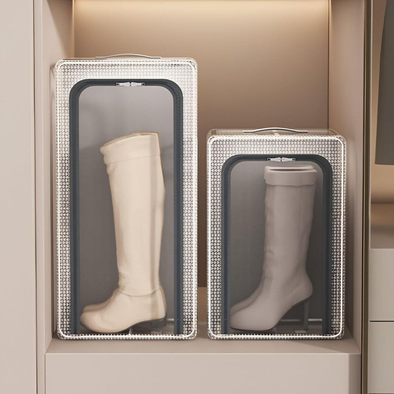 Clear Stackable Shoe Storage - Foldable Transparent Organiser Box for Wardrobe or Under Bed, 60x30x21 cm, Pack of 2 for Efficient Space Utilization - Image 5