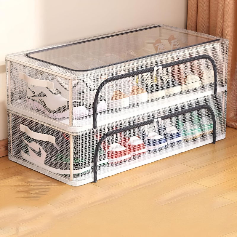 Clear Stackable Shoe Storage - Foldable Transparent Organiser Box for Wardrobe or Under Bed, 60x30x21 cm, Pack of 2 for Efficient Space Utilization - Image 1