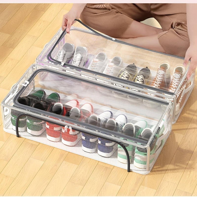 Clear Stackable Shoe Storage - Foldable Transparent Organiser Box for Wardrobe or Under Bed, 60x30x21 cm, Pack of 2 for Efficient Space Utilization - Image 2