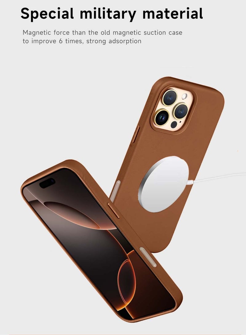 دبليو تيك ابل ايفون 16 برو ماكس 2024 حقيبة شحن لاسلكية مغناطيسية جلدية فاخرة غطاء ماج سيف الأصلي المقاوم للصدمات - الفول السوداني - Image 2