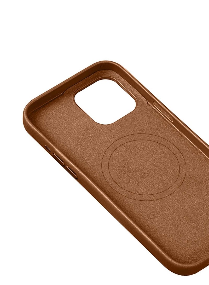 دبليو تيك ابل ايفون 16 برو ماكس 2024 حقيبة شحن لاسلكية مغناطيسية جلدية فاخرة غطاء ماج سيف الأصلي المقاوم للصدمات - الفول السوداني - Image 3